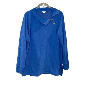 J.Crew Women's Wide Button-Collar Tunic Sweatshirt Cloudspun Fleece Blue Size L